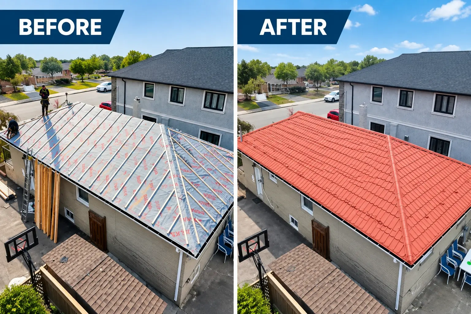 Roof renovation before and after in Roanoke TX